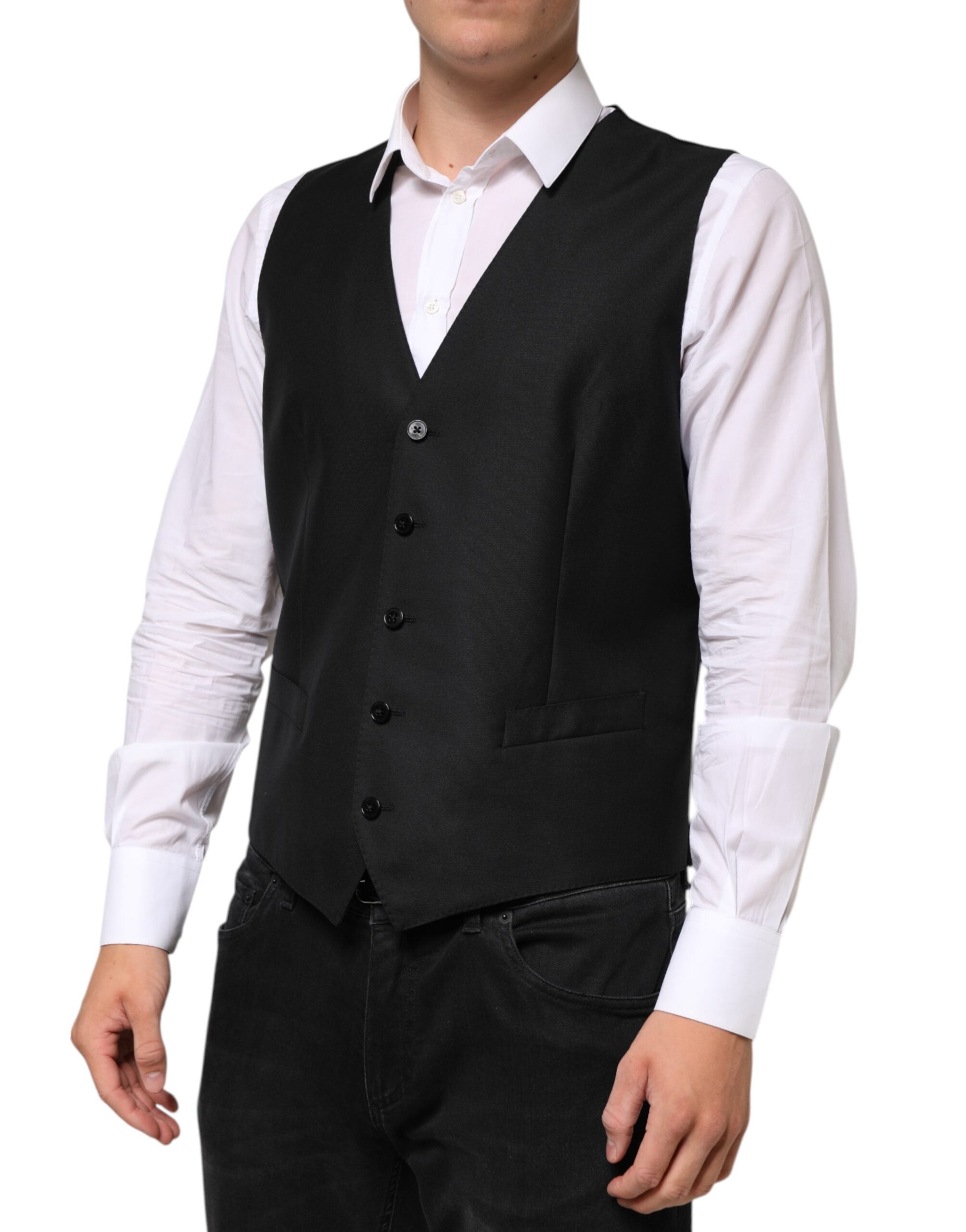 Dolce & Gabbana Black Wool Dress Formal Men Waistcoat Men's Vest (Pre-Owned)