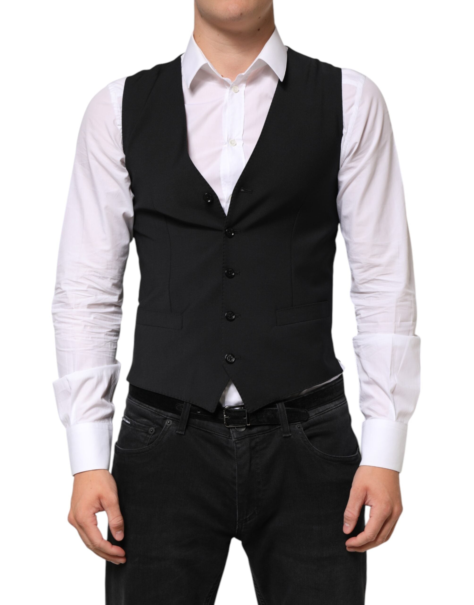 Dolce & Gabbana Black Wool Dress Formal Men Waistcoat Men's Vest (Pre-Owned)