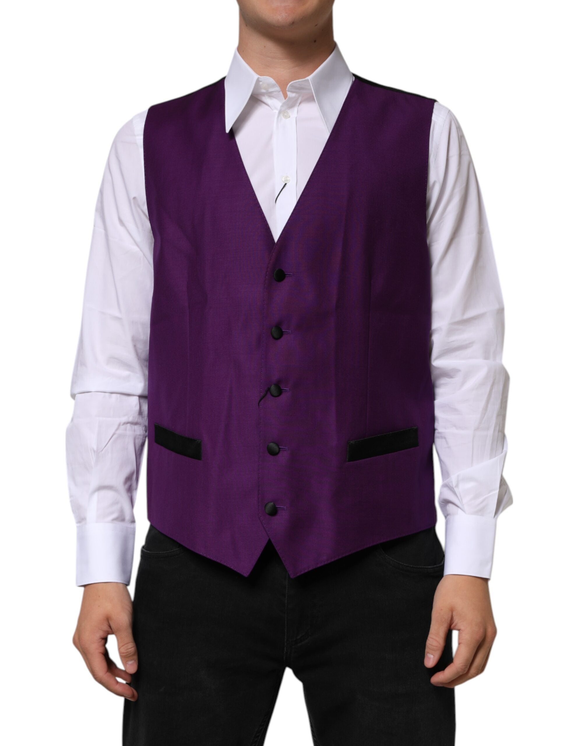 Dolce & Gabbana Purple Wool Dress Formal Waistcoat Men's Vest