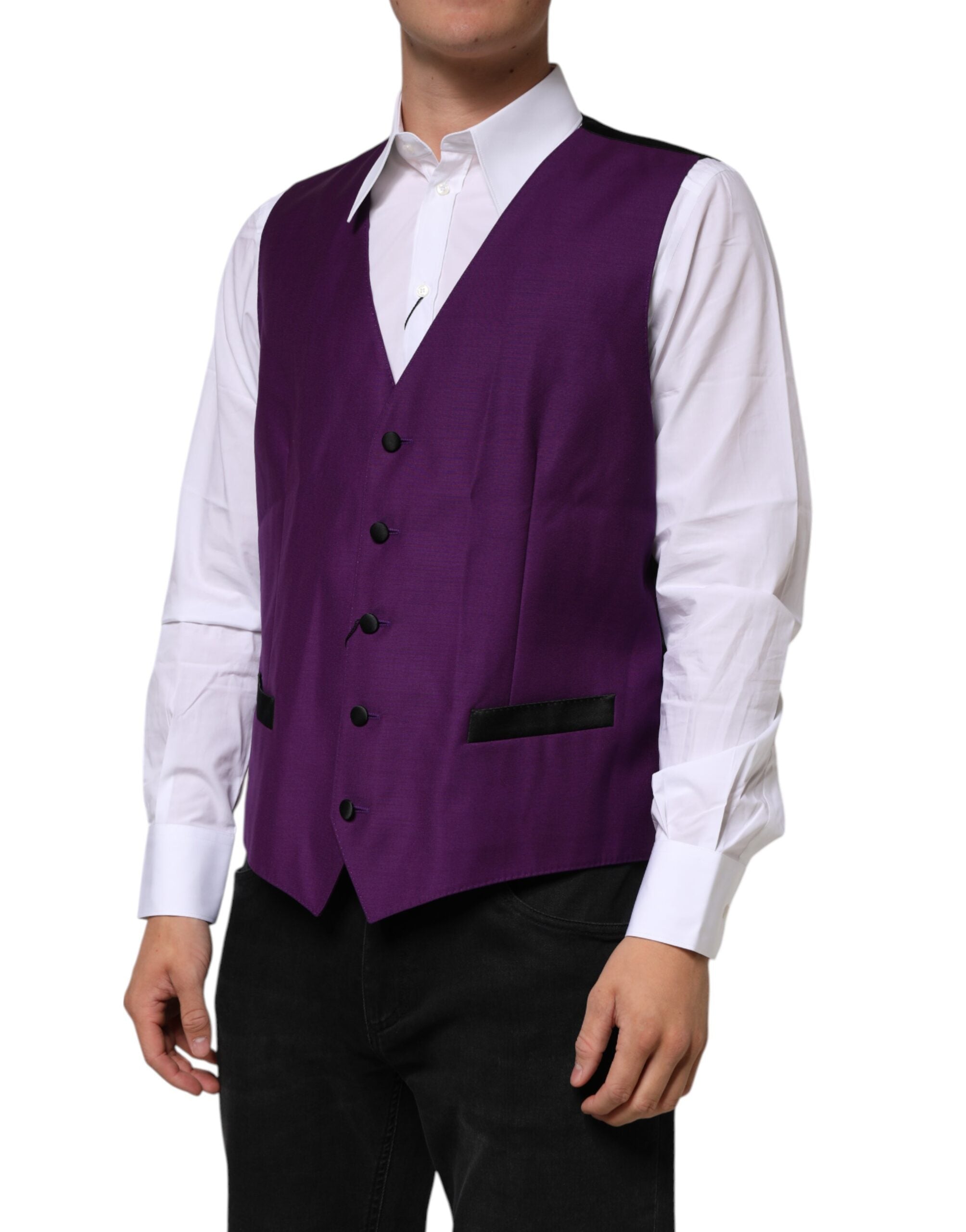 Dolce & Gabbana Purple Wool Dress Formal Waistcoat Men's Vest