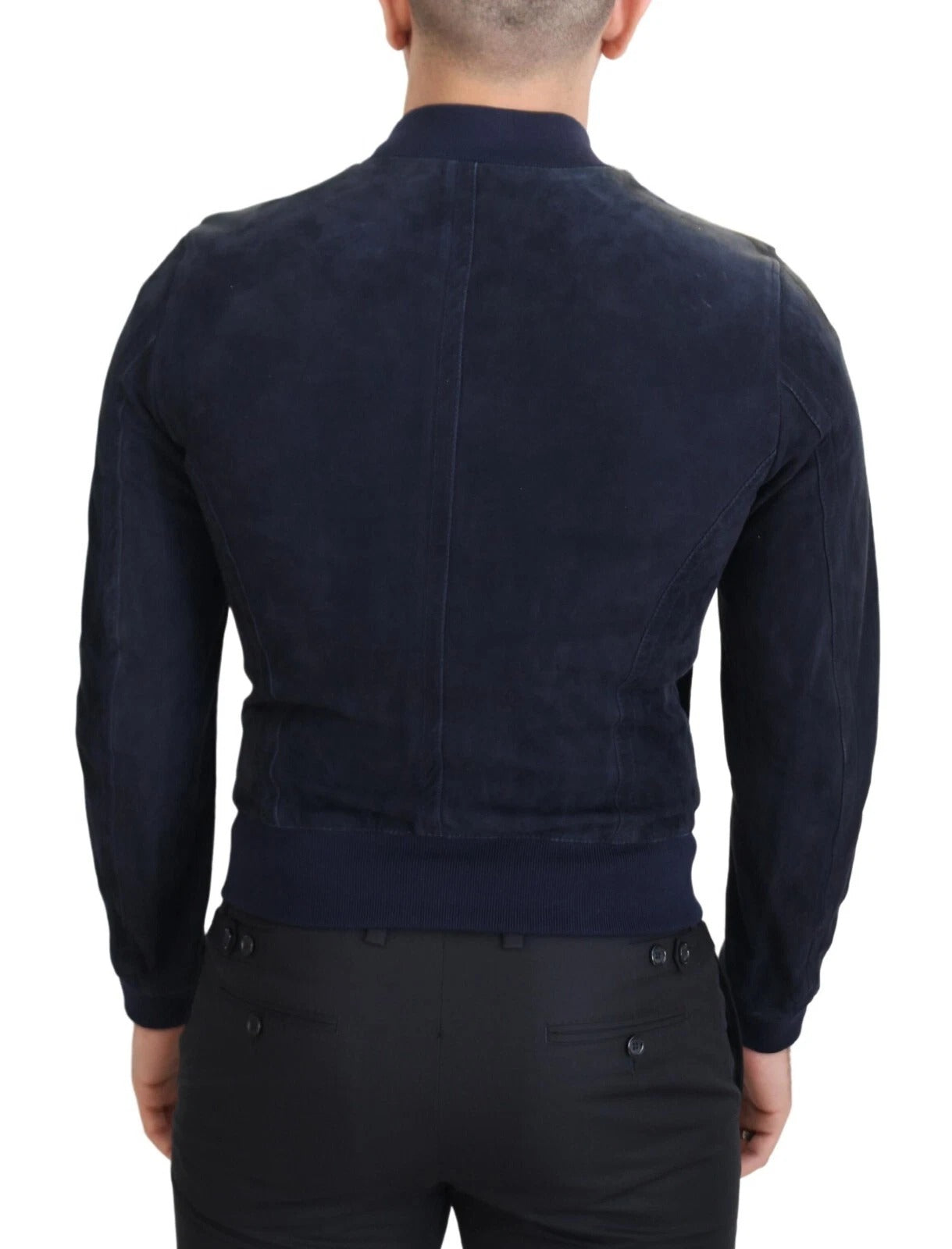 Dolce & Gabbana Dark Blue Suede Lambskin Blouson Men's Jacket (Pre-Owned)