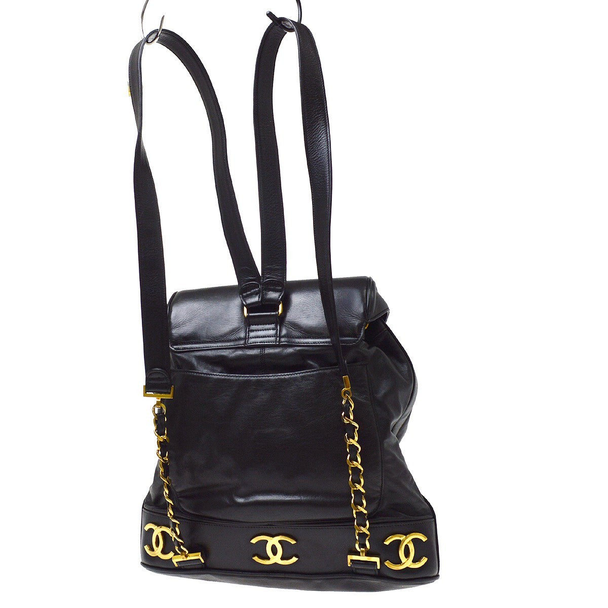 Chanel Cc Backpack Lambskin Black Leather Backpack Bag (Pre-Owned)