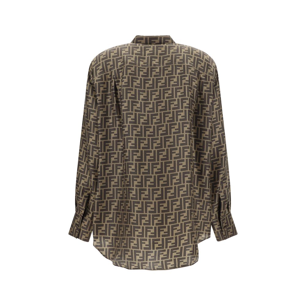 Fendi Brown Silk Pattern Women's Shirt