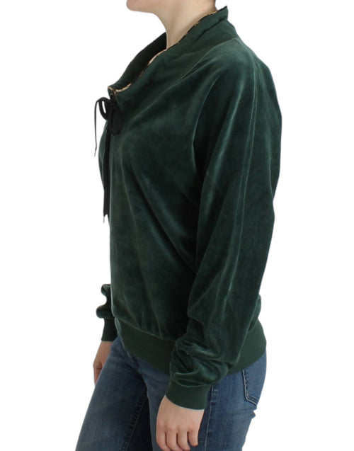 Cavalli Elegant Green Mock Sweater with Rhinestone Women's Detail