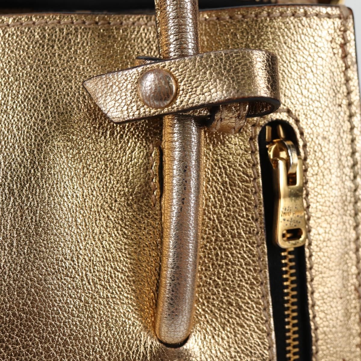 Miu Miu Madras Convertible Compartment Tote Leather Gold Leather Bag (Pre-Owned)