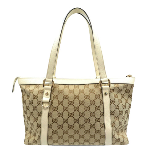 Gucci Abbey Beige Canvas Tote Bag (Pre-Owned)
