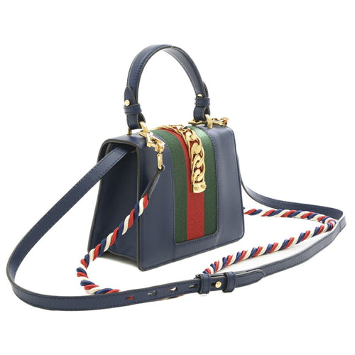 Gucci Sylvie Navy Leather Handbag (Pre-Owned)