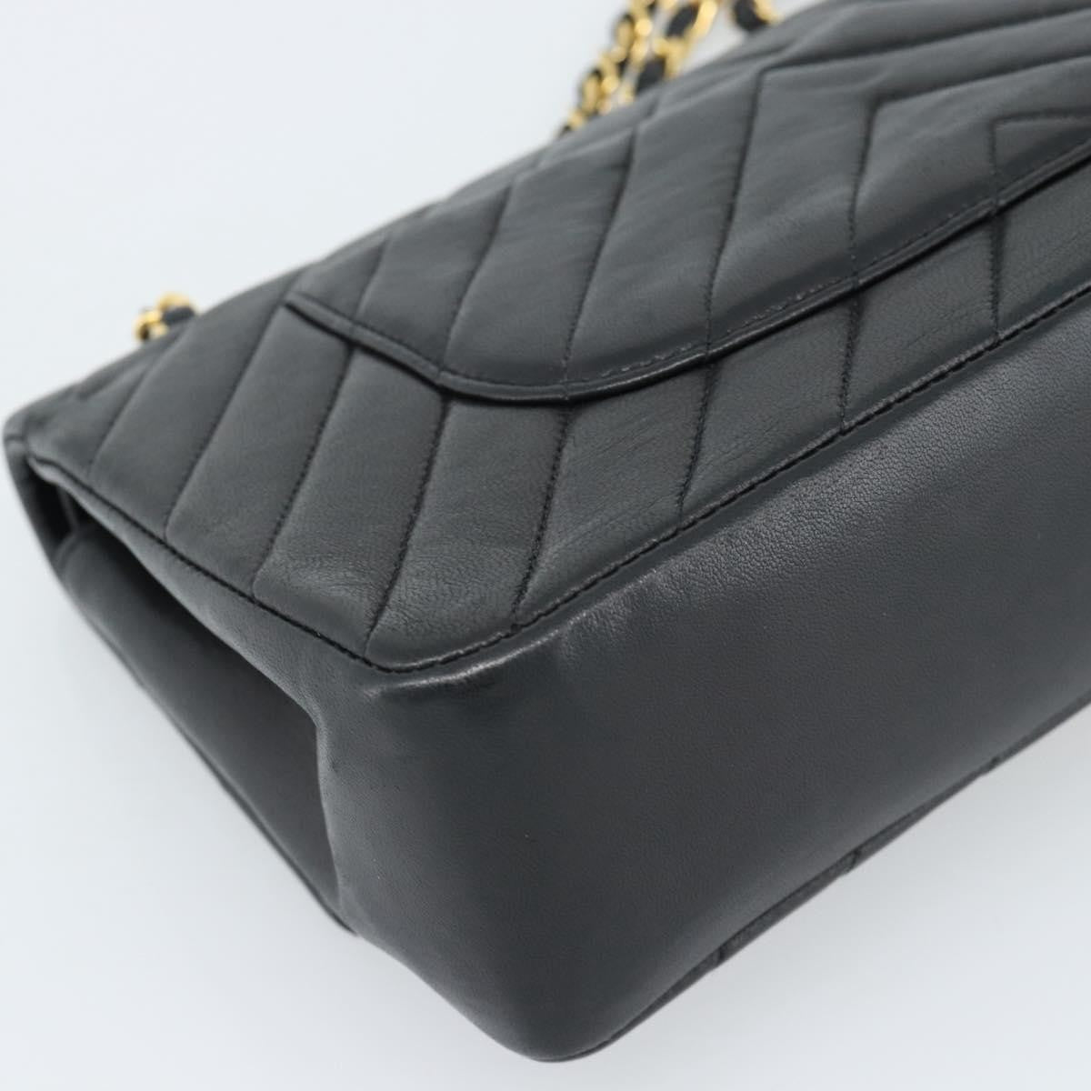 Chanel Timeless - Classic Double Flap Chevron Calfskin Black Calfskin Shoulder Bag Bag (Pre-Owned)