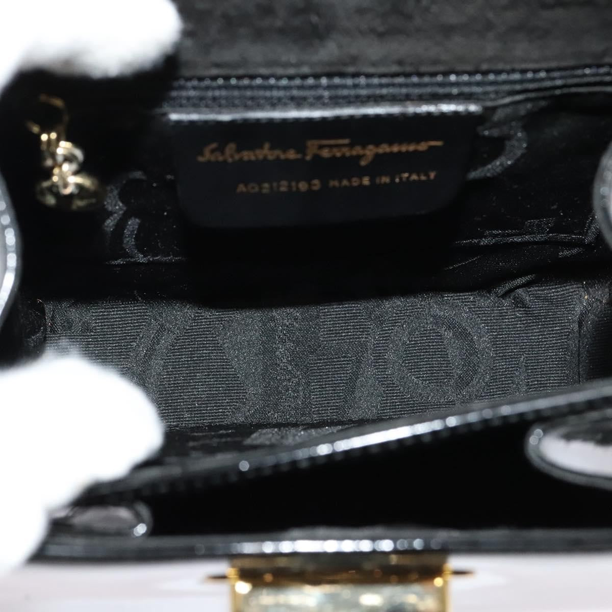 Salvatore Ferragamo Gancini Convertible Top Handle Patent Leather Black Patent_Leather Handbag (Pre-Owned)
