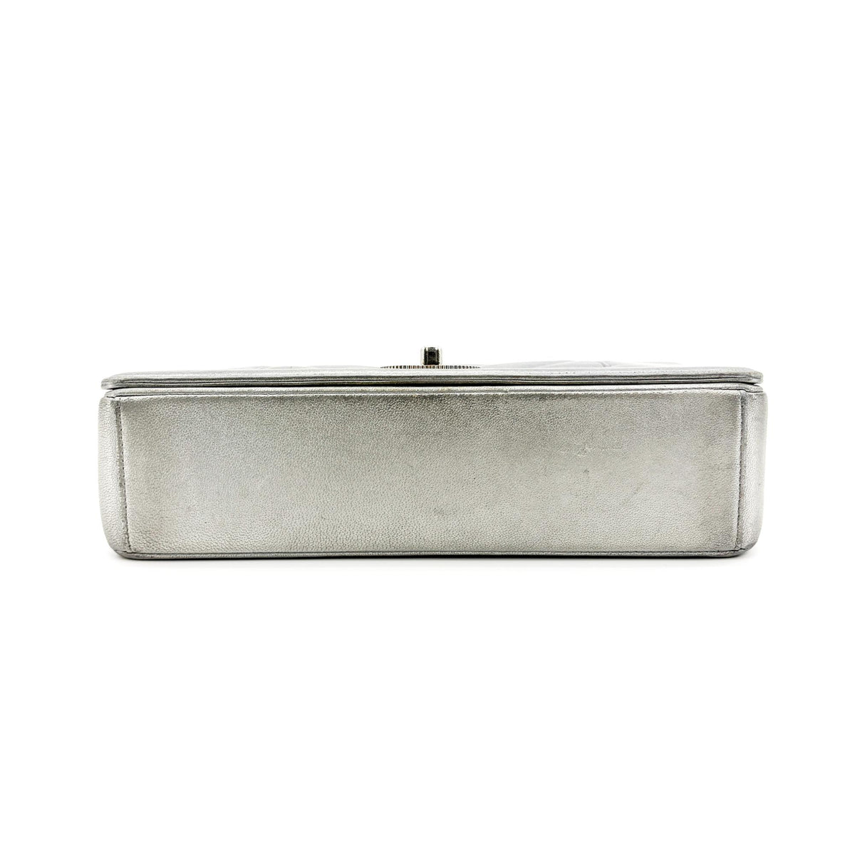 Chanel Mademoiselle Vintage Flap Clutch Chevron Sheepskin Silver Leather Shoulder Bag Bag (Pre-Owned)