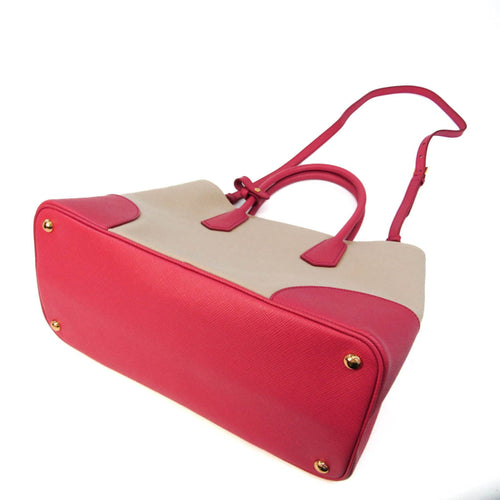 Prada Double Beige Canvas Handbag (Pre-Owned)