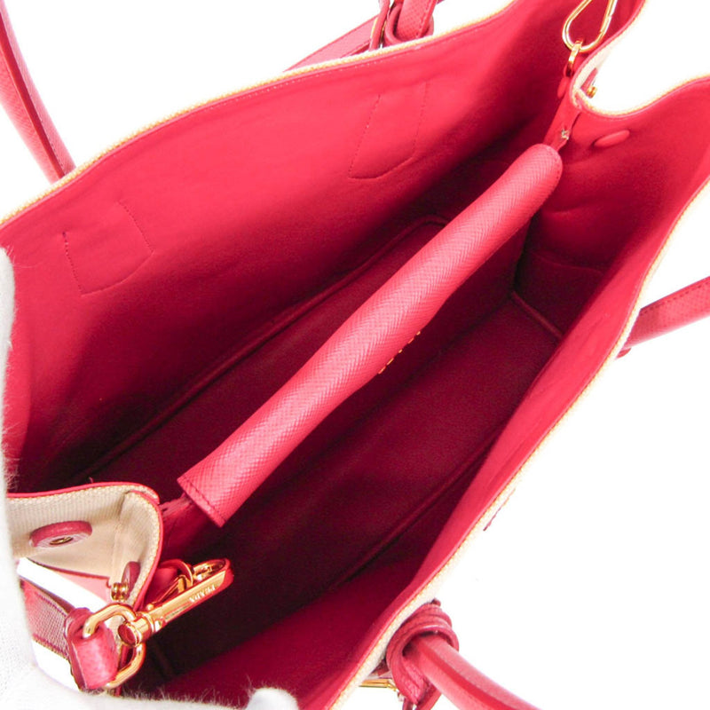 Prada Double Beige Canvas Handbag (Pre-Owned)