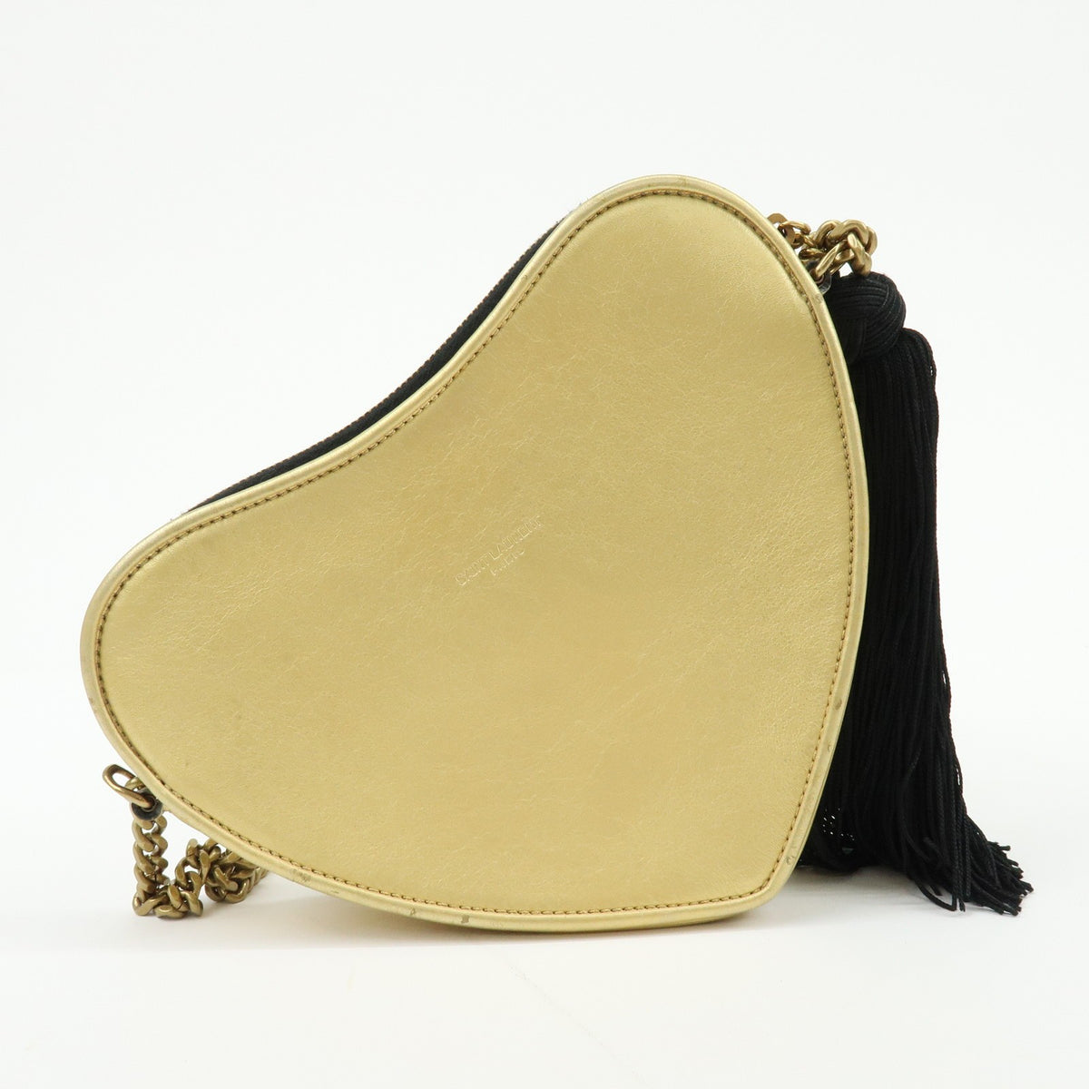 Saint Laurent Love Heart Tassel Chain Leather Gold Leather Handbag (Pre-Owned)
