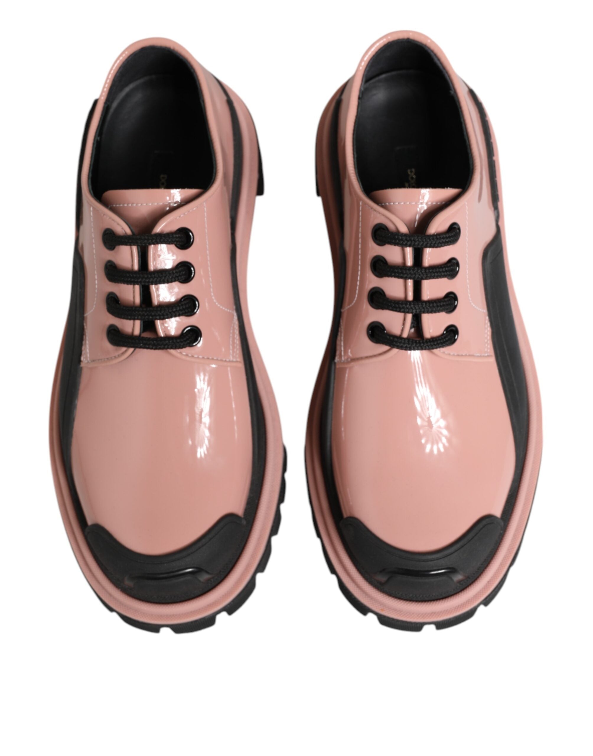 Dolce & Gabbana Light Powder Pink Black Leather Lace-Up Women's Shoes