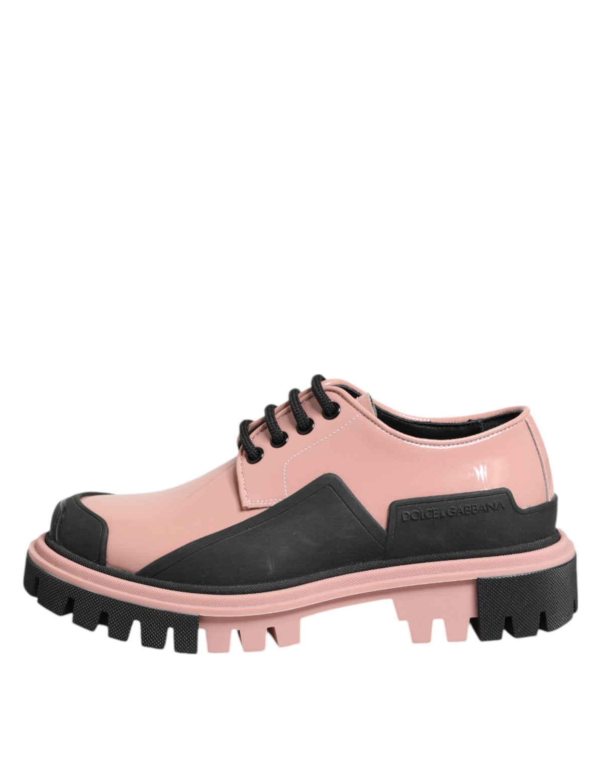 Dolce & Gabbana Light Powder Pink Black Leather Lace-Up Women's Shoes