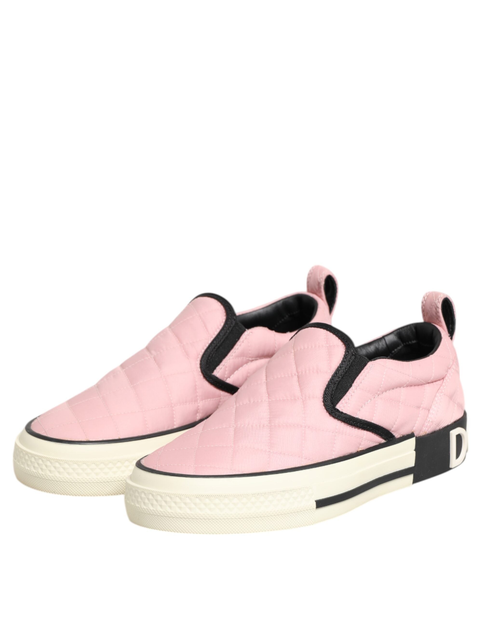 Dolce & Gabbana Pink Quilted Nylon Slip-On Sneaker Women's Shoes