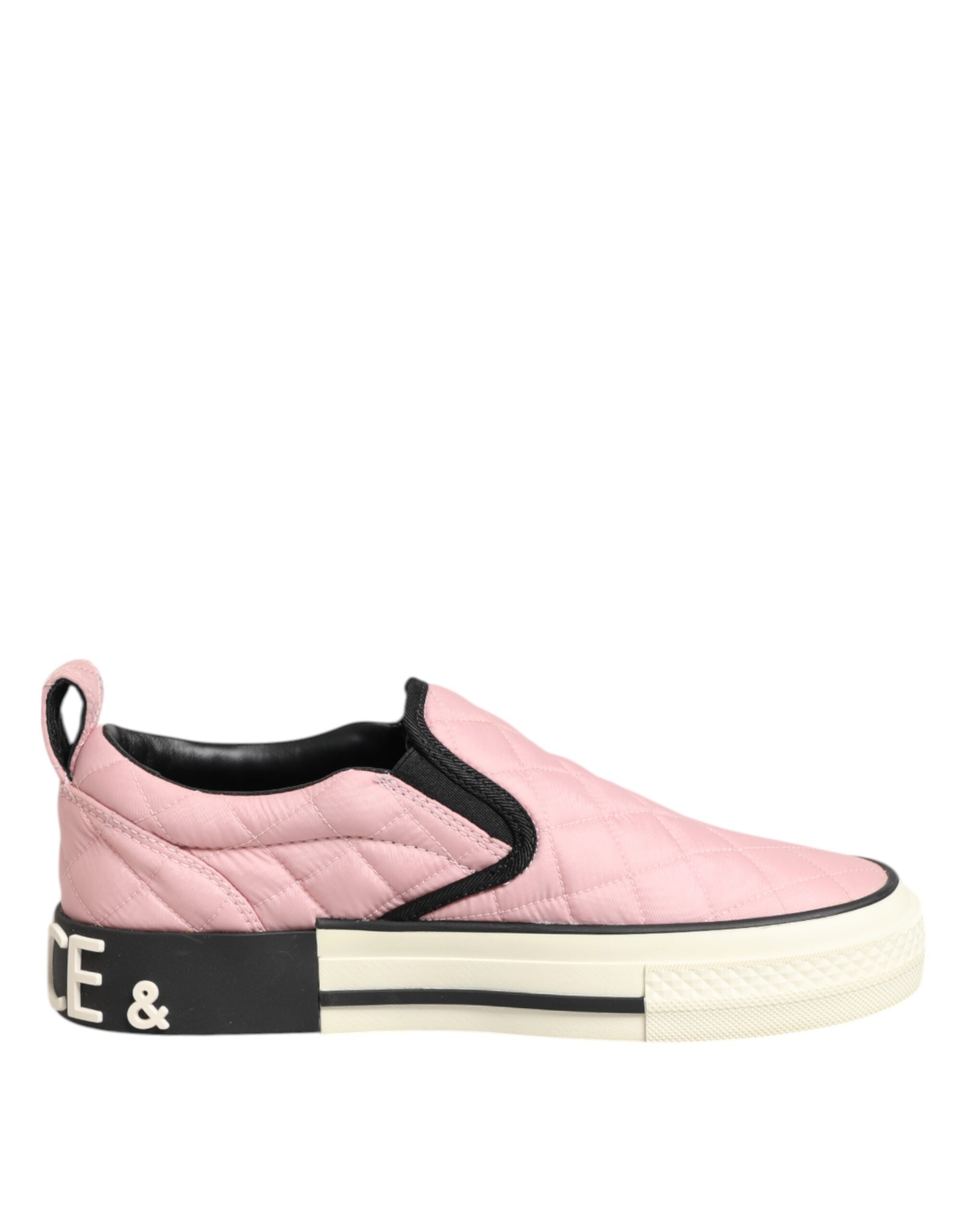 Dolce & Gabbana Pink Quilted Nylon Slip-On Sneaker Women's Shoes