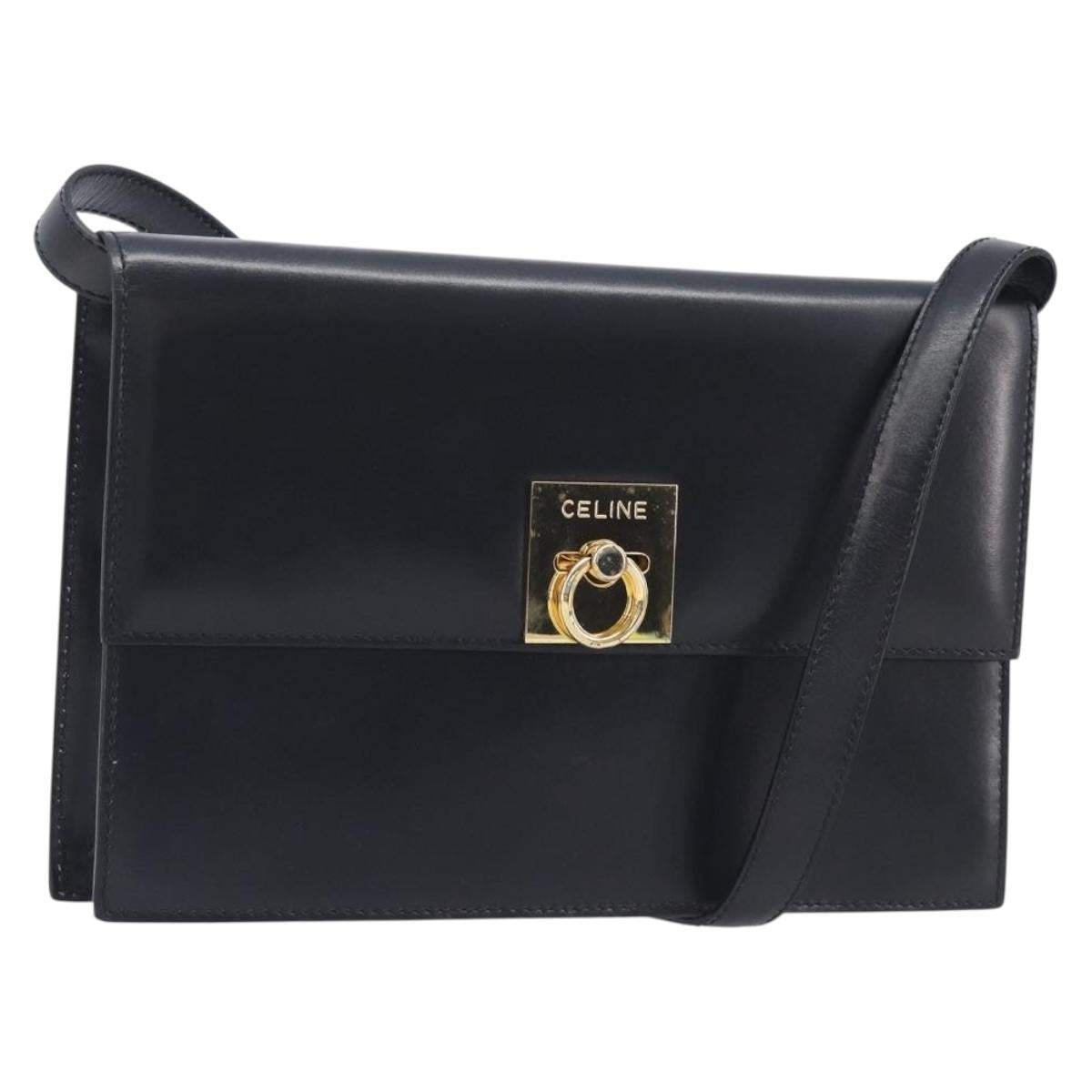 Celine Shoulder Leather Black Leather Shoulder Bag Bag (Pre-Owned)