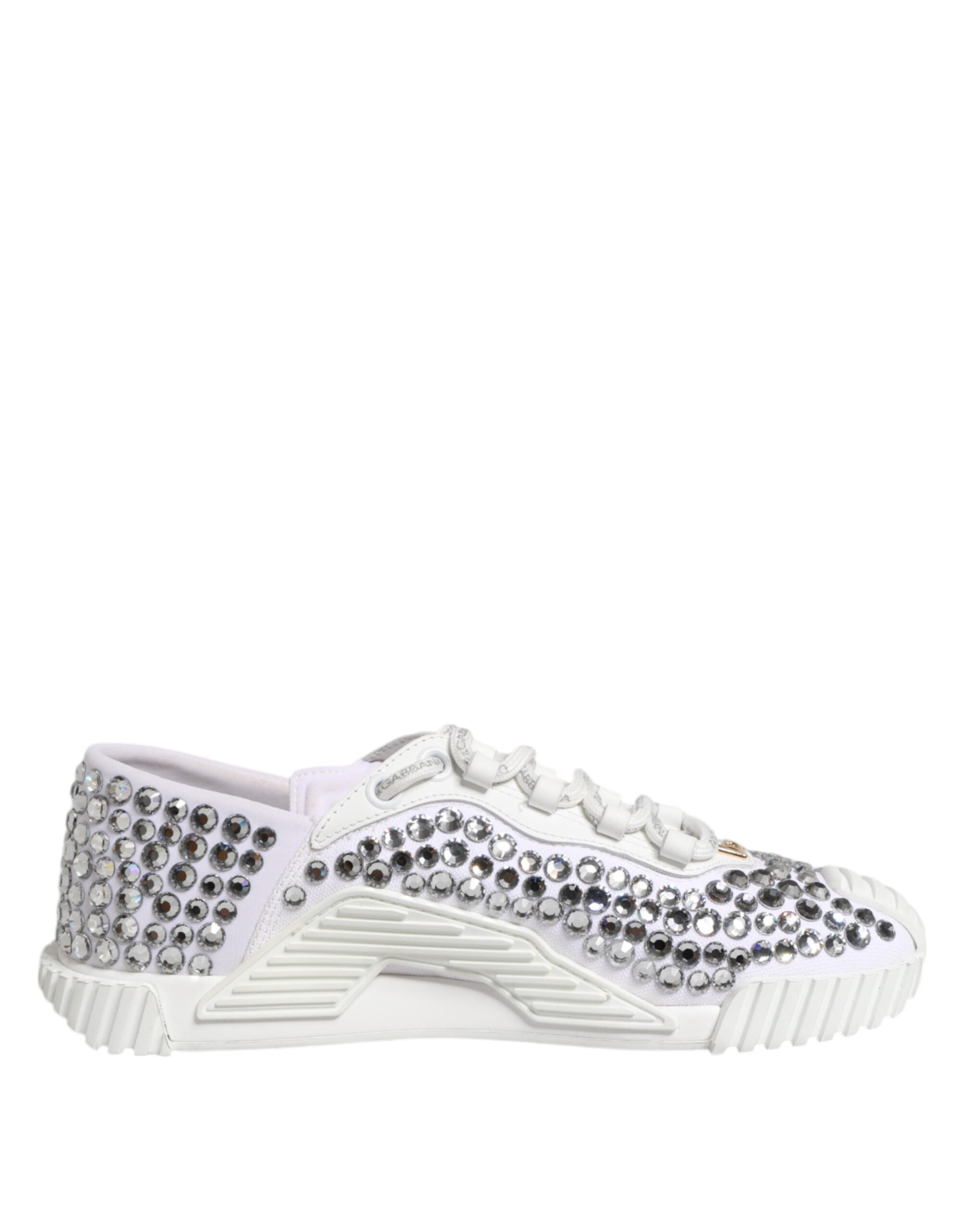 Dolce & Gabbana White NS1 Canvas Leather Embellished Sneakers Women's Shoes (Pre-Owned)