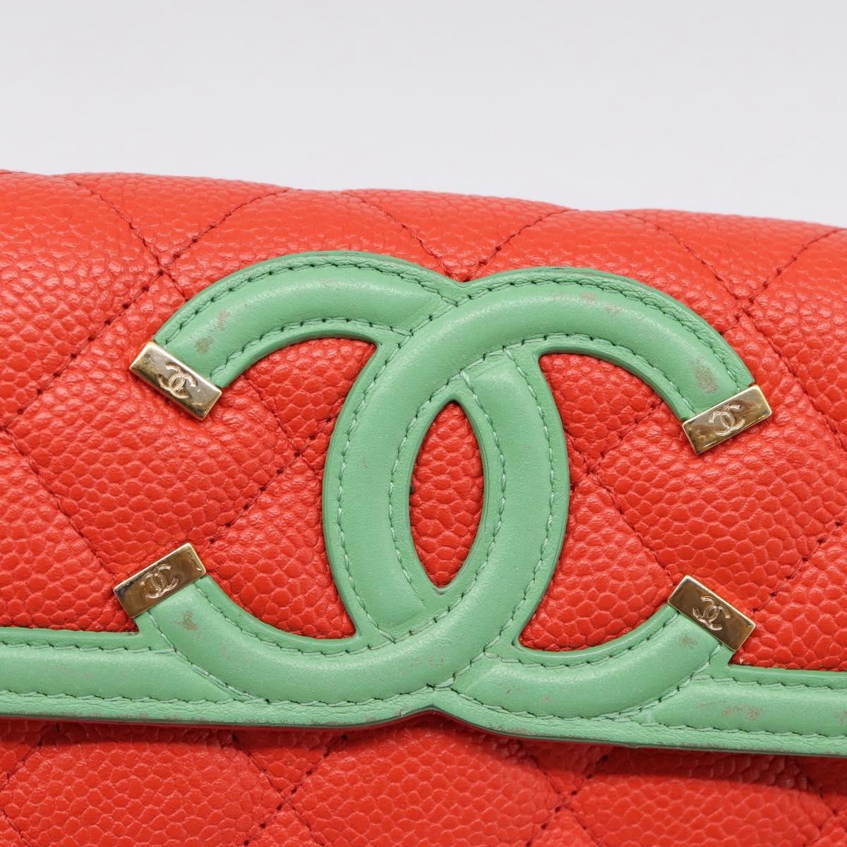 Chanel Filigree Flap Quilted Caviar Red Leather Wallets Accessory (Pre-Owned)