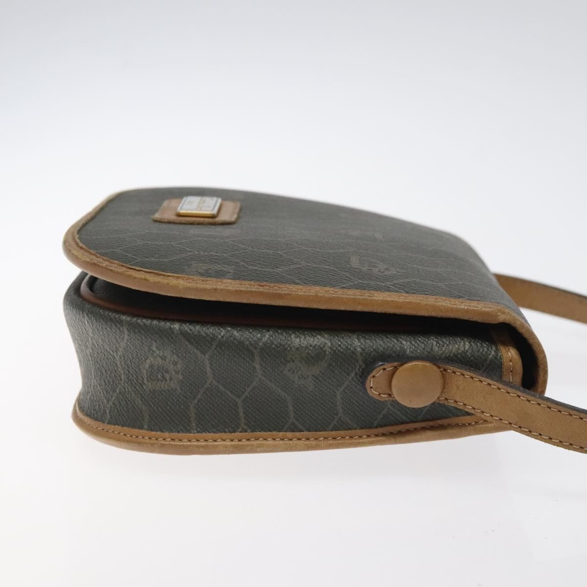 Christian Dior Vintage Honeycomb Flap Coated Canvas Khaki Canvas Shoulder Bag Bag (Pre-Owned)