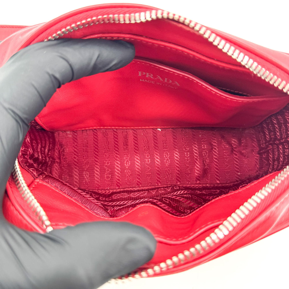 Prada Camera Diagramme Quilted Leather Red Leather Handbag (Pre-Owned)