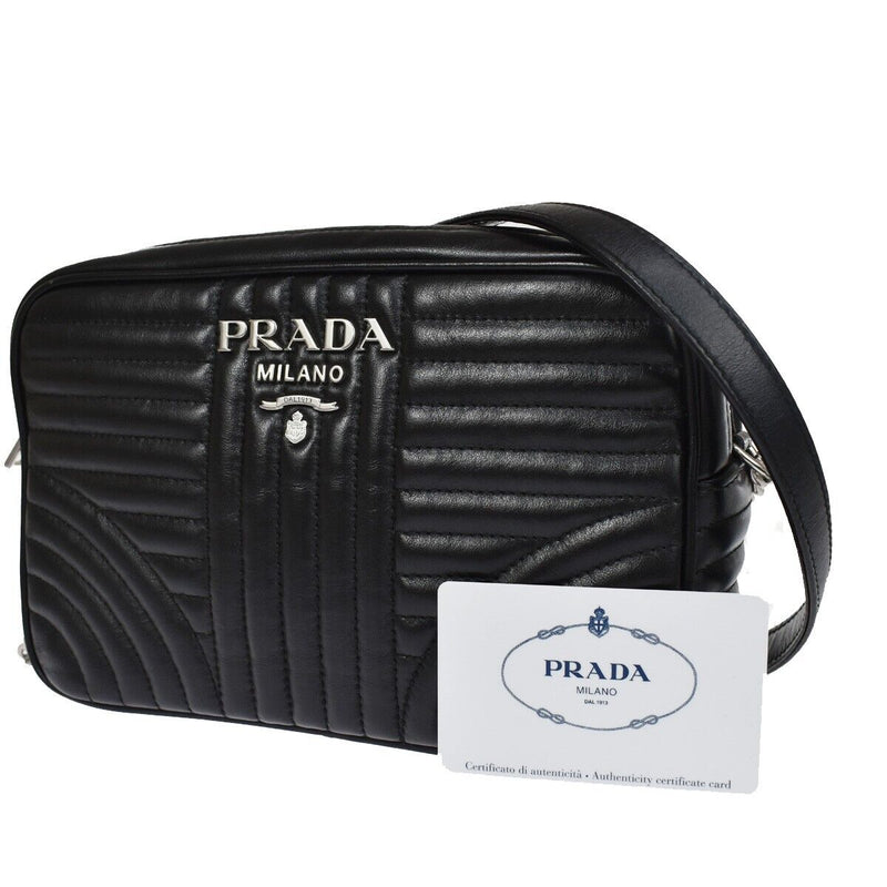 Prada Diagramme Black Leather Shoulder Bag (Pre-Owned)