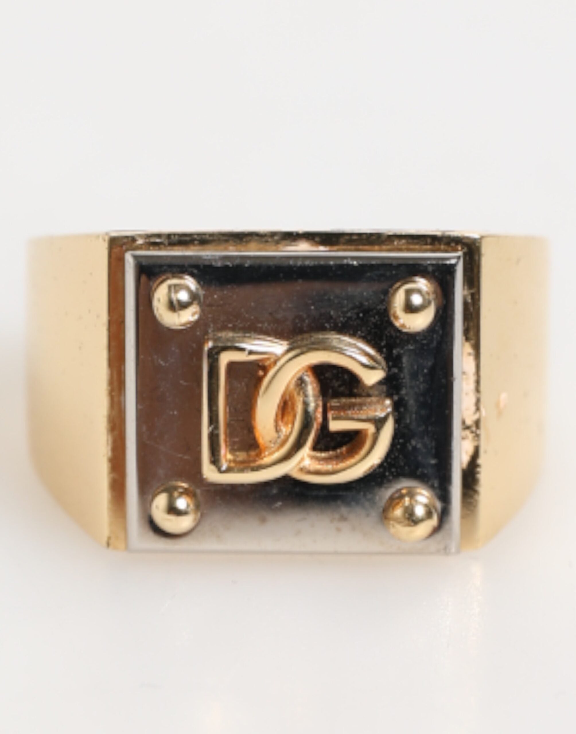 Dolce & Gabbana Gold Tone Brass Signet Square DG Logo Plaque Men Men's Ring (Pre-Owned)