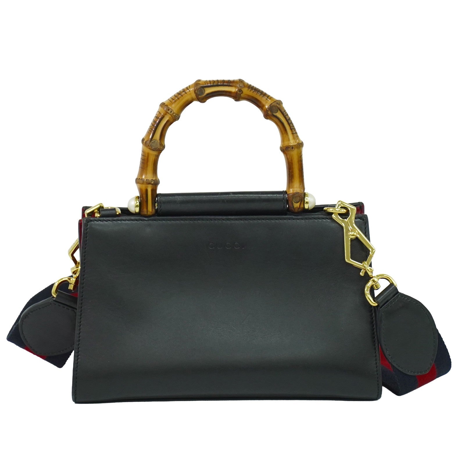 Gucci Nymphaea Top Handle Leather Black Leather Handbag (Pre-Owned)