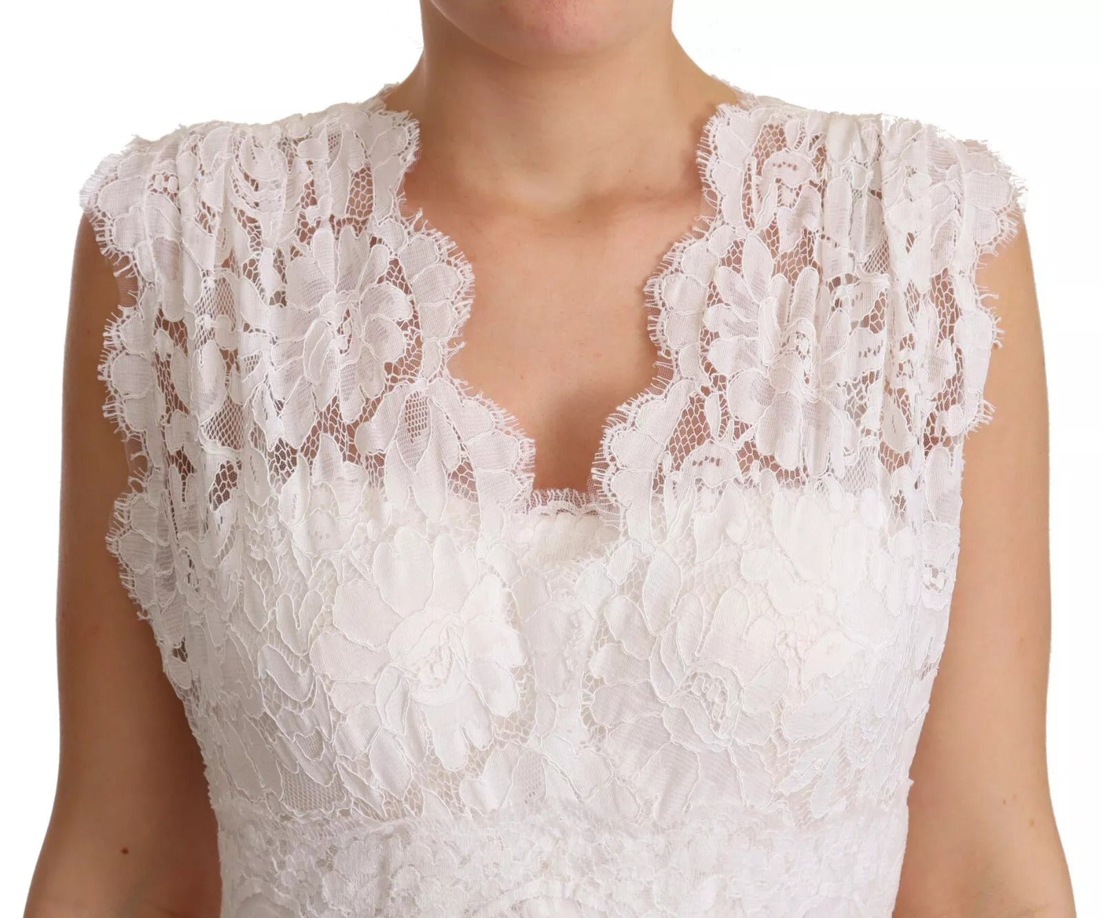 Dolce & Gabbana White Flower Lace Corsage Long Maxi Women's Dress (Pre-Owned)
