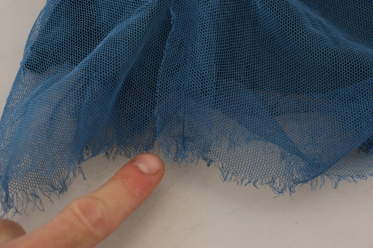 Dolce & Gabbana Blue Mesh Trim Ruched Tulle Sheath Women's Dress (Pre-Owned)