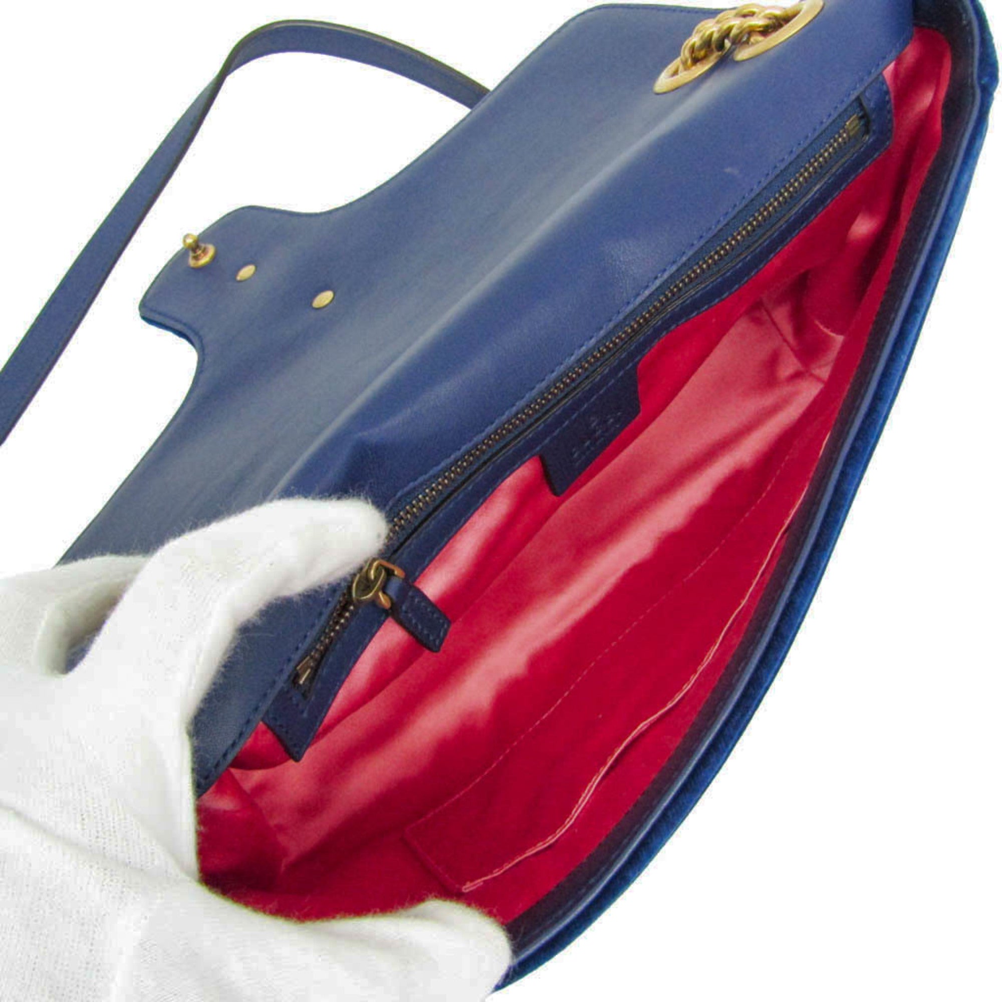 Gucci Gg Marmont Flap Embroidered Matelasse Velvet Blue Velvet Shoulder Bag Bag (Pre-Owned)