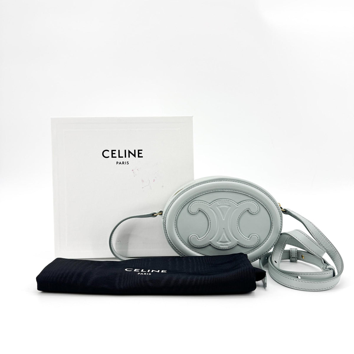 Celine Triomphe Oval Leather Blue Leather Crossbody Bag Bag (Pre-Owned)