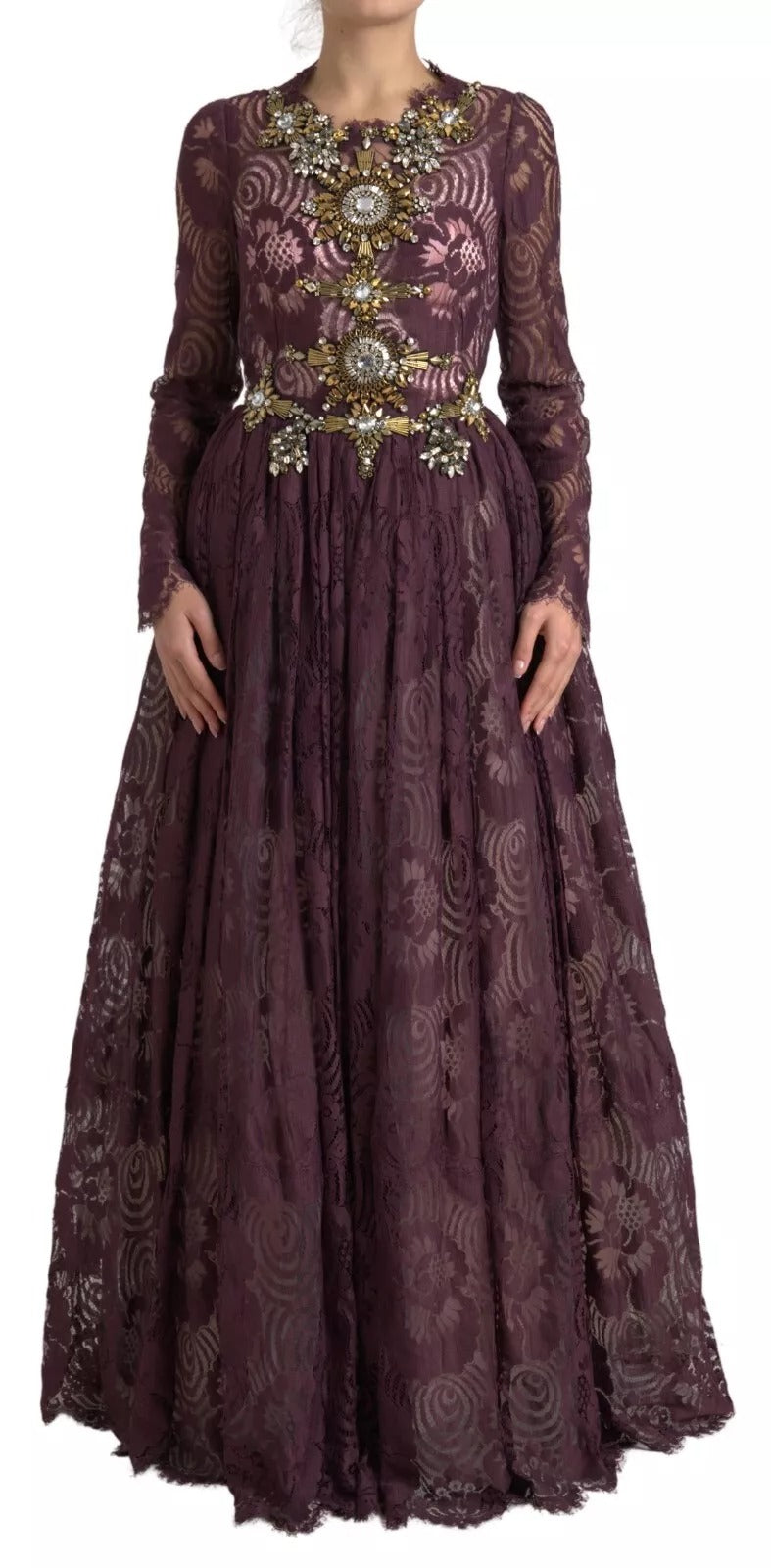 Dolce & Gabbana Purple Viscose Crystal A-Line Gown Women's Dress (Pre-Owned)