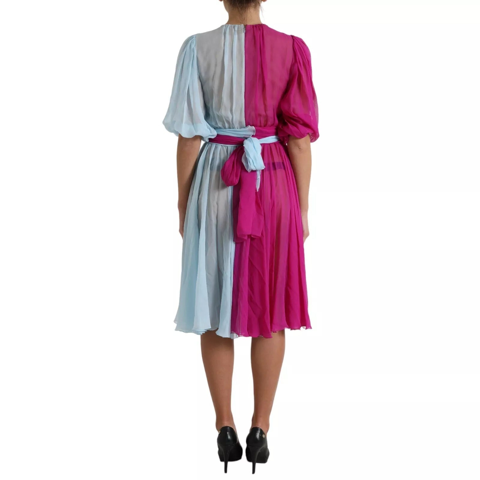 Dolce & Gabbana Light Blue Silk Two Tone Midi Women's Dress