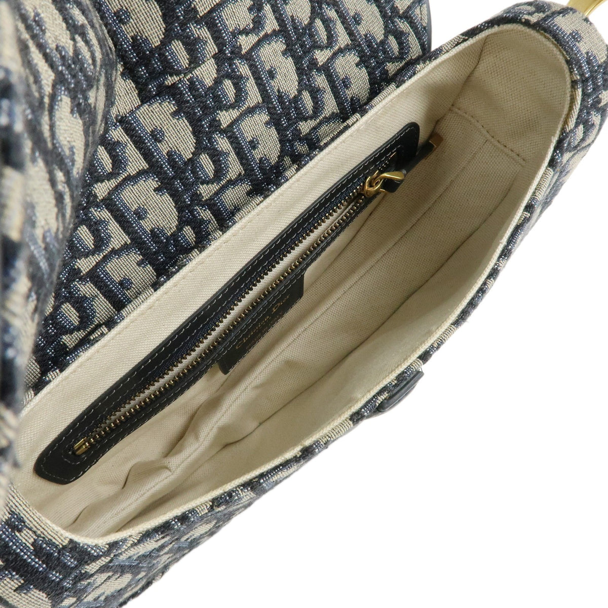 Christian Dior Saddle Oblique Canvas Navy Canvas Handbag (Pre-Owned)