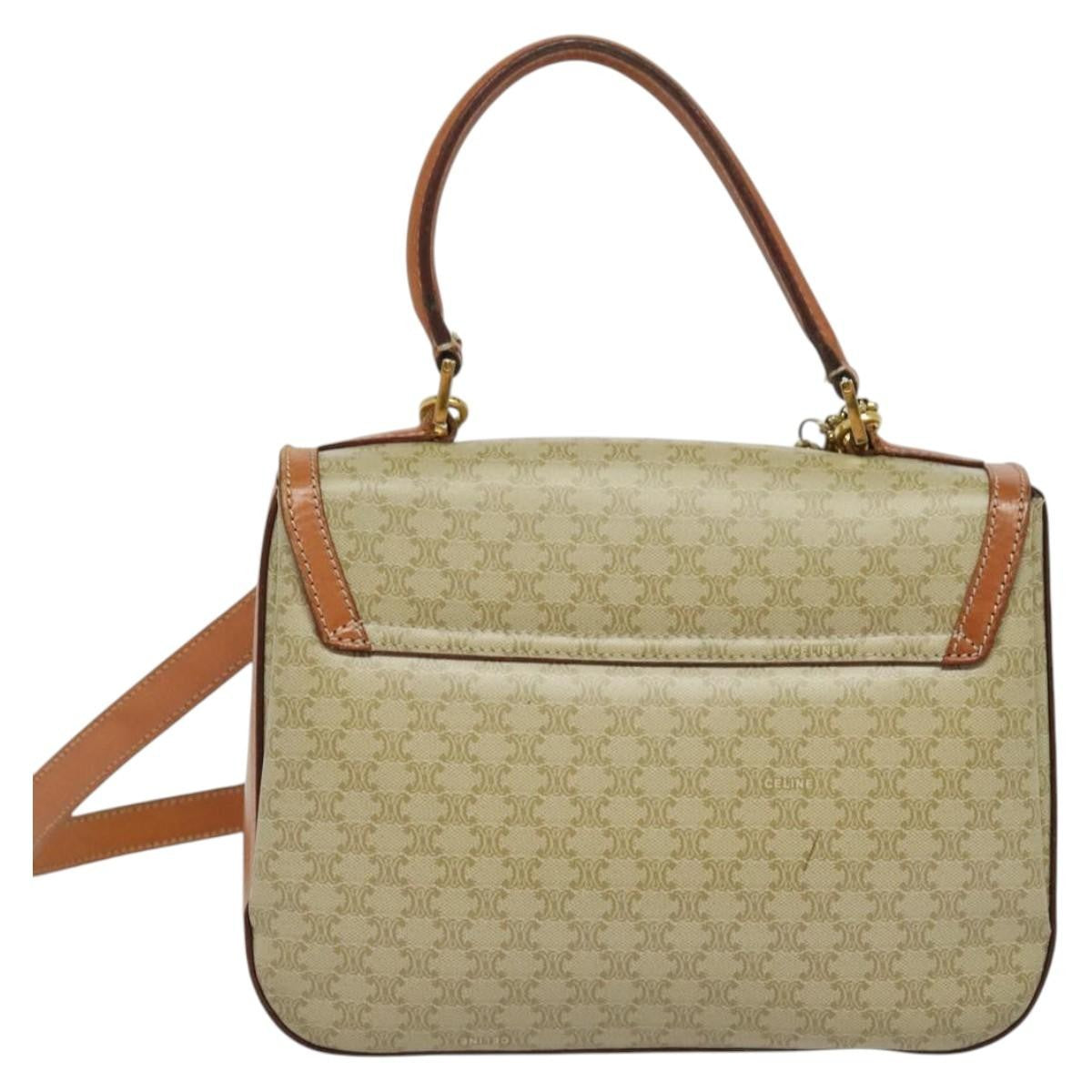 Celine Vintage Convertible Top Handle Macadam Coated Canvas Beige Canvas Handbag (Pre-Owned)