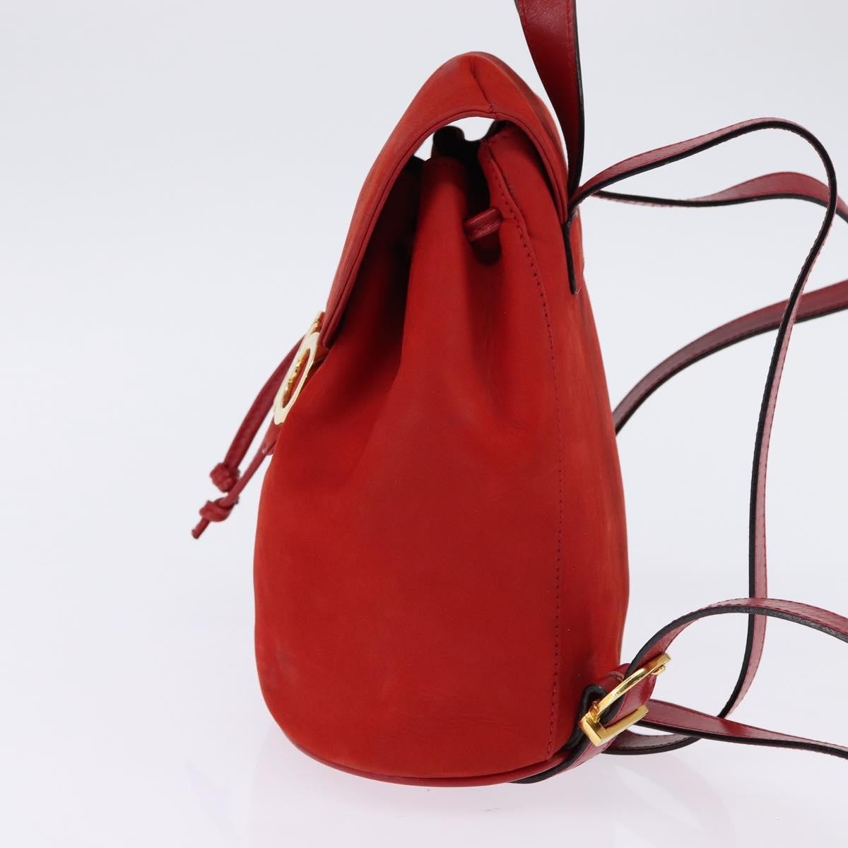 Salvatore Ferragamo Gancini Flap Drawstring Leather Red Leather Backpack Bag (Pre-Owned)