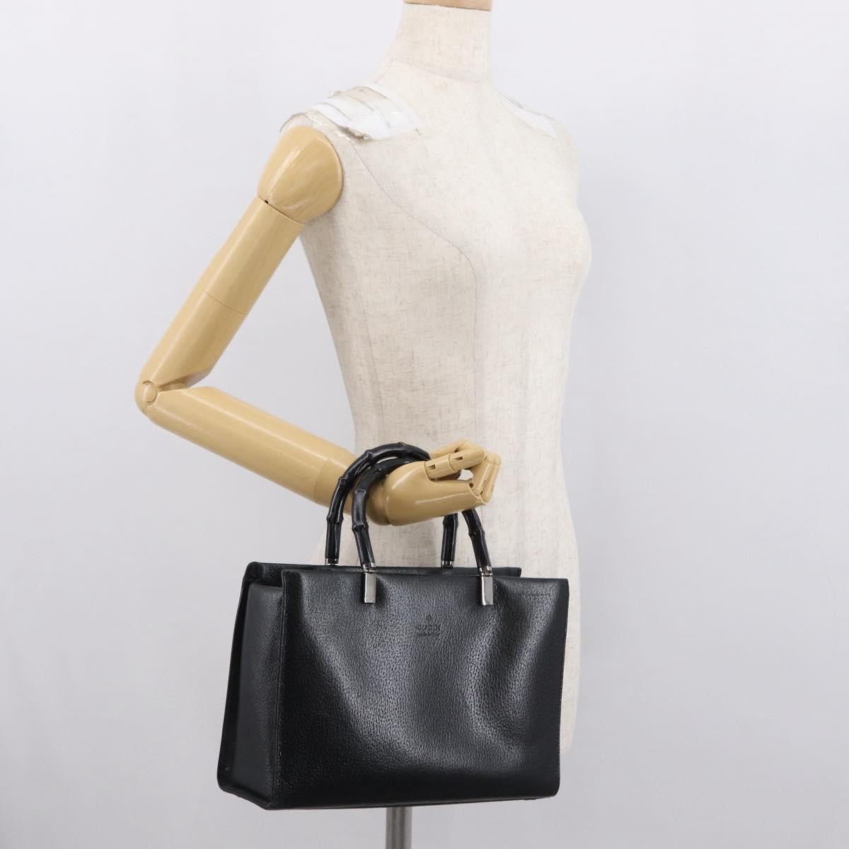 Gucci Vintage Bamboo Handle Leather Black Leather Handbag (Pre-Owned)