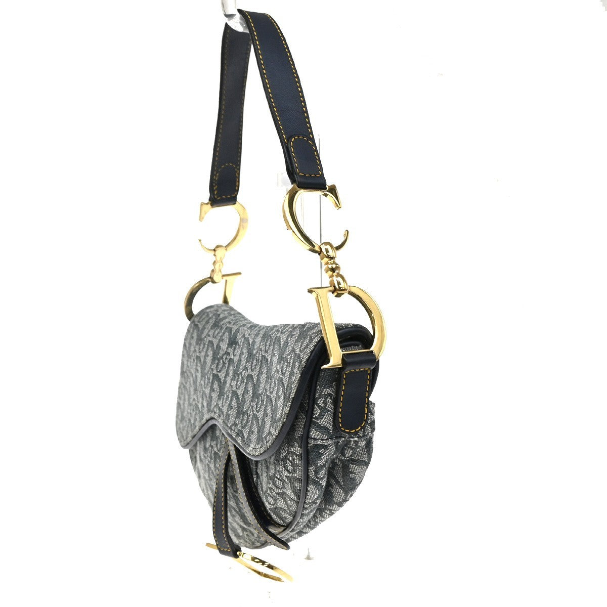 Christian Dior Saddle Oblique Canvas Navy Canvas Handbag (Pre-Owned)