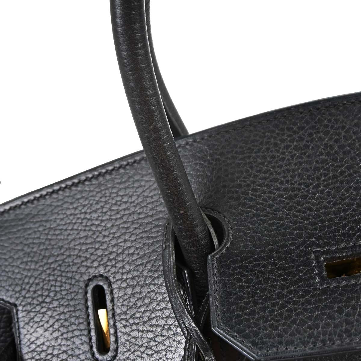 Hermes Birkin Black Clemence With Gold Hardware Black Leather Handbag (Pre-Owned)
