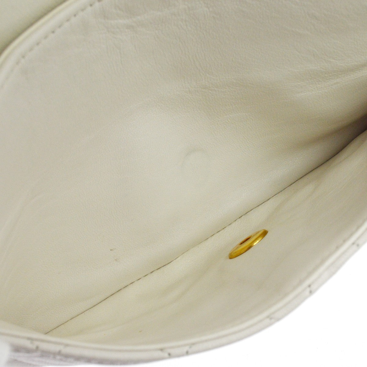 Chanel Vintage Classic Double Flap Quilted Lambskin White Leather Handbag (Pre-Owned)