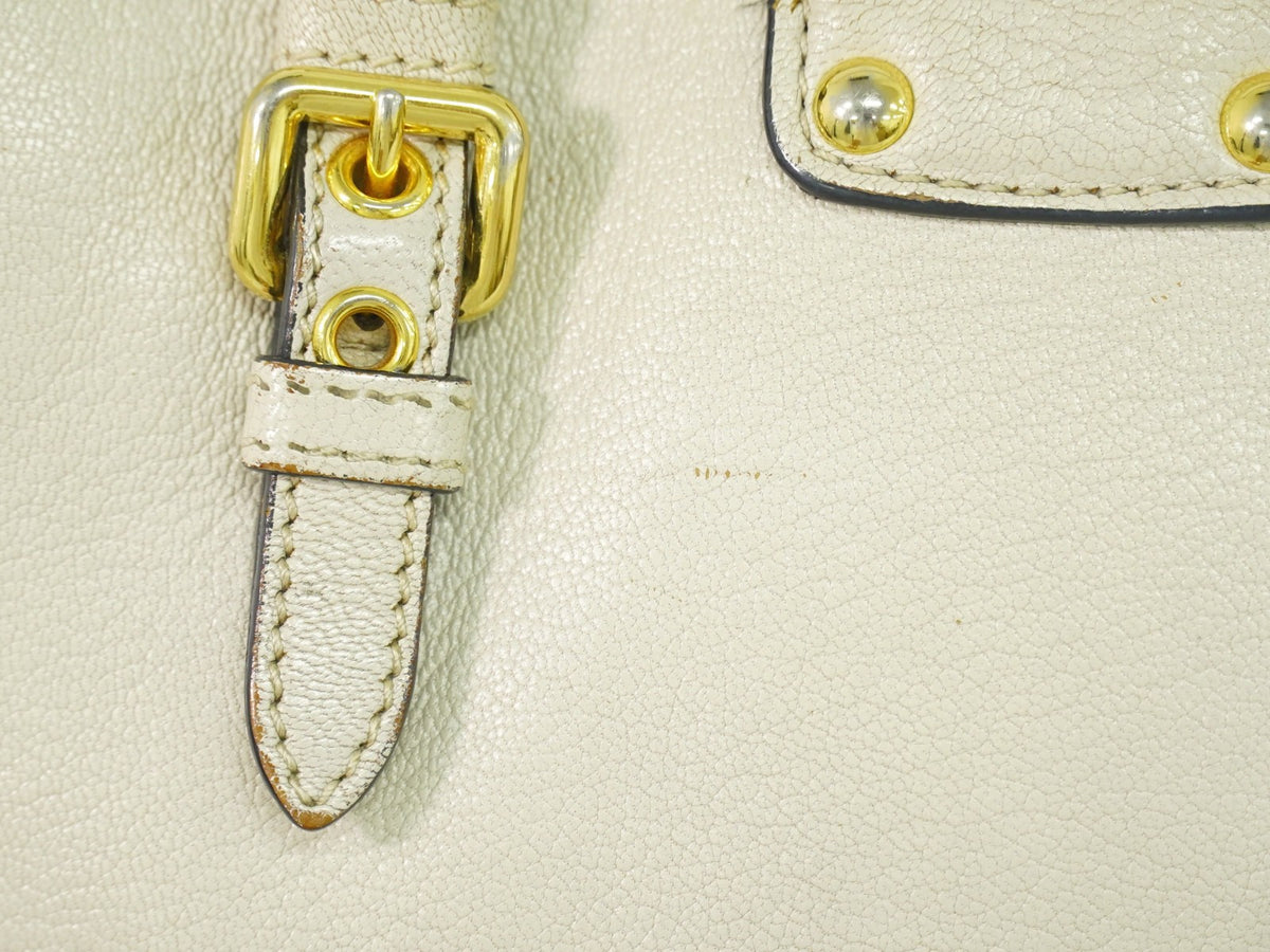 Miu Miu Madras Convertible Lock Leather Beige Leather Tote Bag Bag (Pre-Owned)