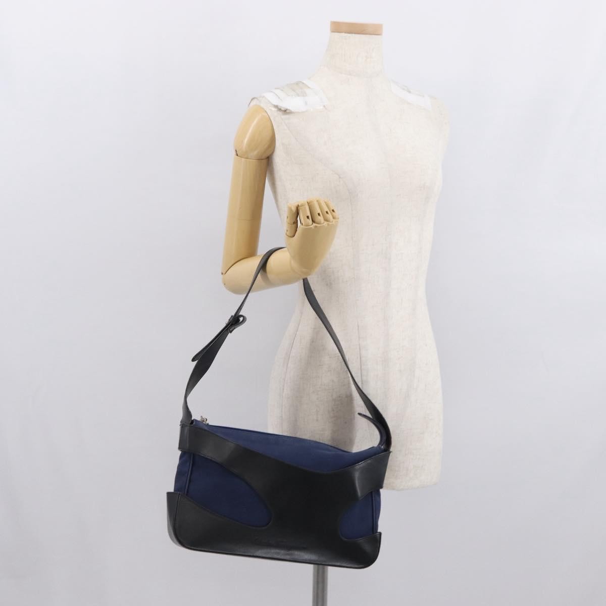 Salvatore Ferragamo Cut Out Canvas And Leather Navy Canvas Shoulder Bag Bag (Pre-Owned)