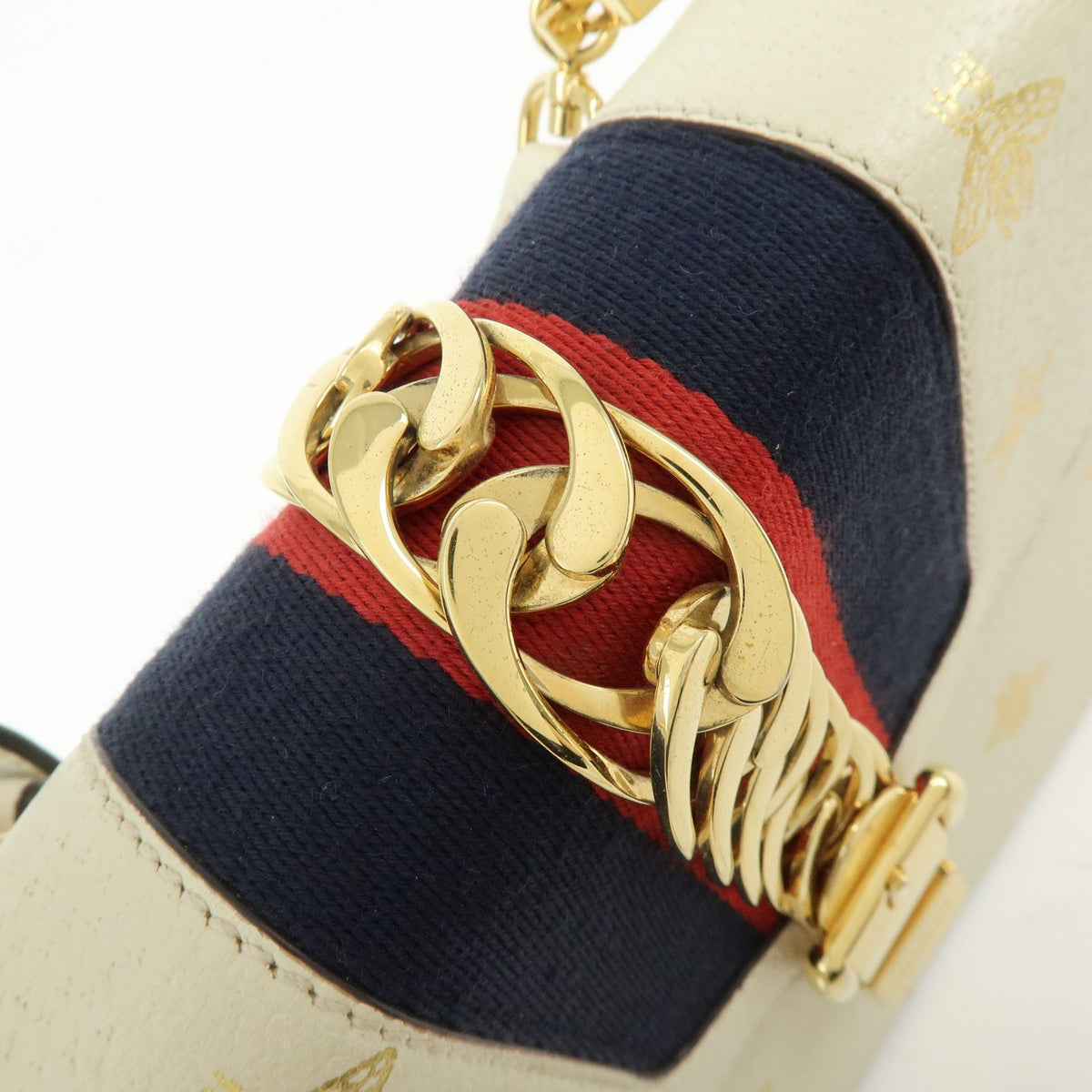 Gucci Sylvie Belt Leather Beige Calfskin Handbag (Pre-Owned)