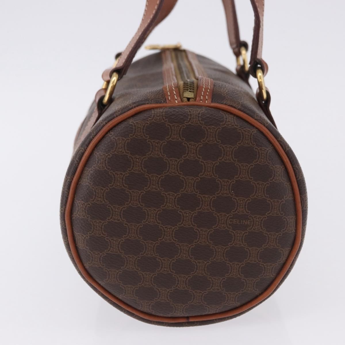 Celine Vintage Barrel Macadam Canvas & Leather Brown Pvc Handbag (Pre-Owned)