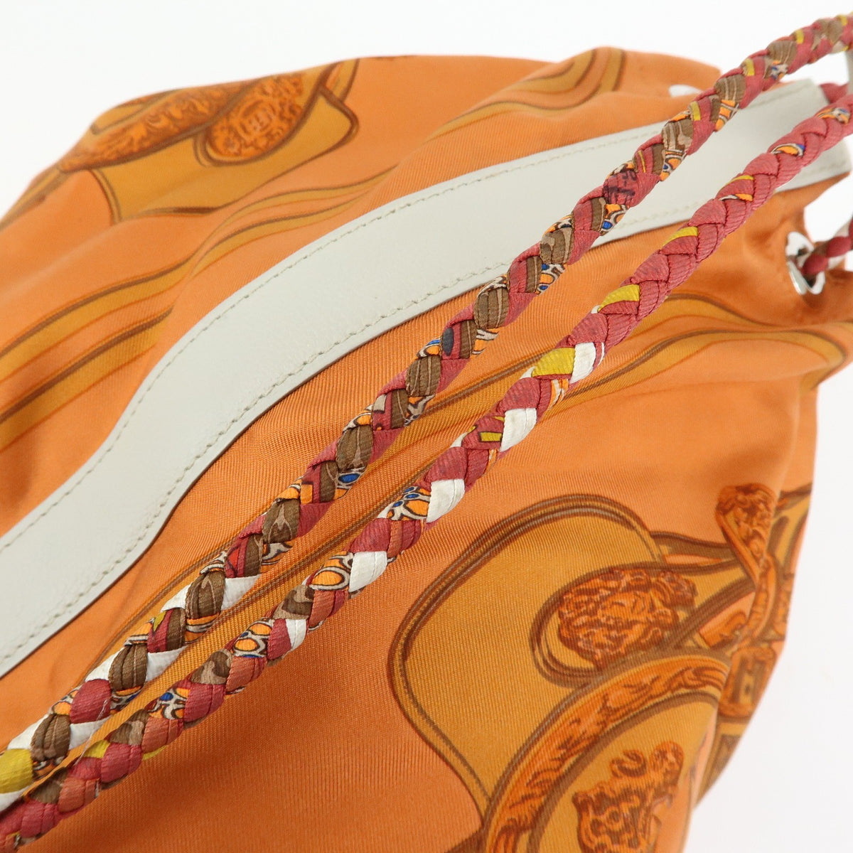 Hermes Soie Cool Printed Silk And Calfskin Orange Silk Handbag (Pre-Owned)