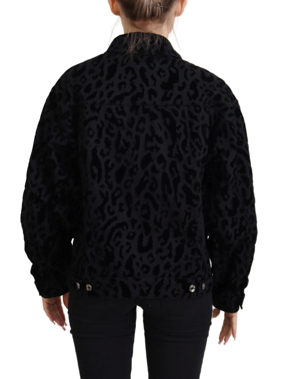 Dolce & Gabbana Cotton Black Leopard Long Sleeve Denim Women's Jacket