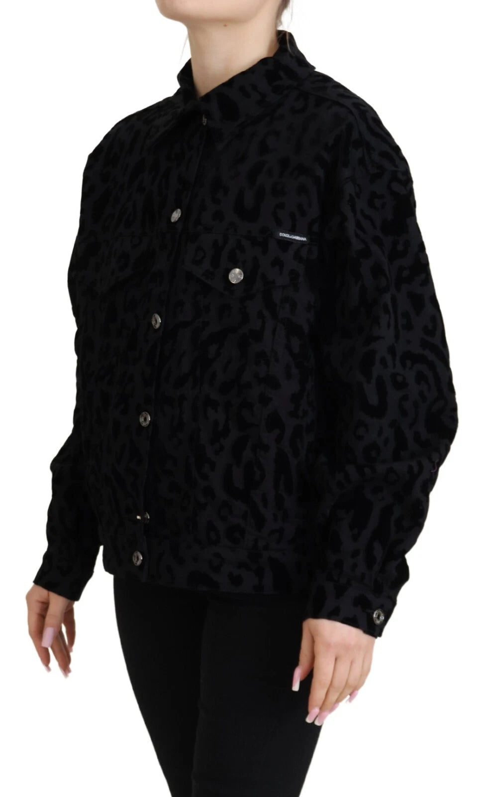 Dolce & Gabbana Cotton Black Leopard Long Sleeve Denim Women's Jacket