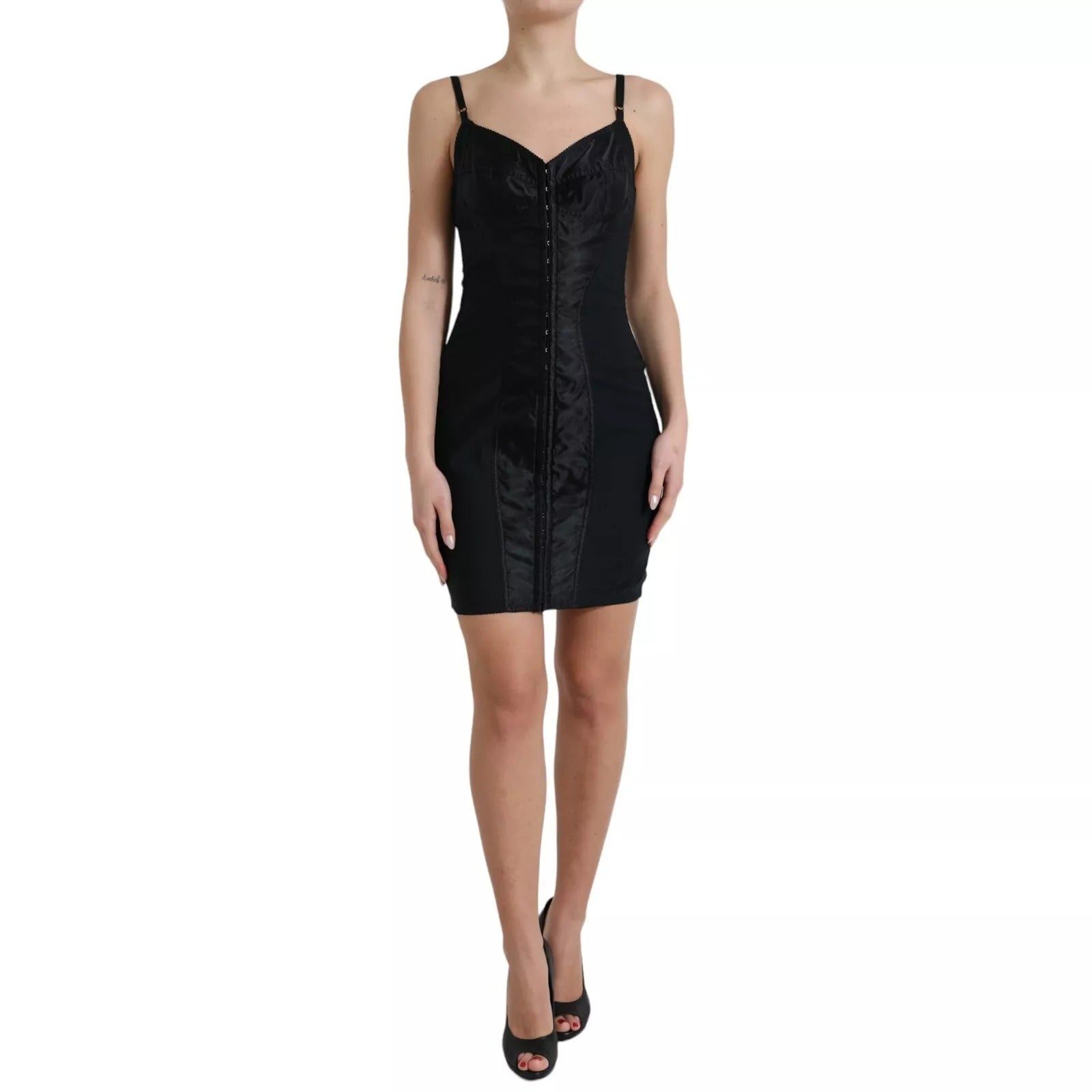 Dolce & Gabbana Black Nylon Bodycon Corset Bustier Mini Women's Dress (Pre-Owned)